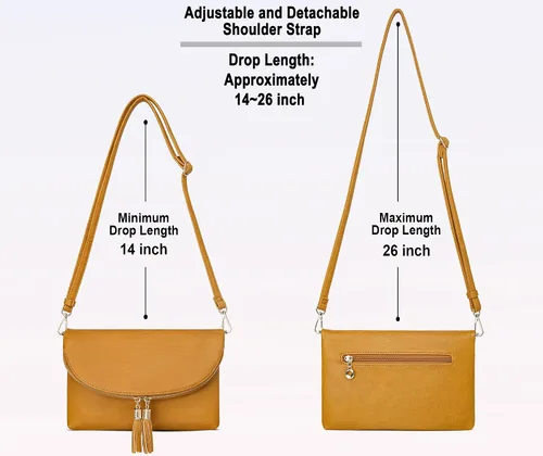 Vista 5 de Solene Bolso de mano para mujer, con múltiples compartimentos, 6 ranuras para tarjetas en el interior, bolsa cruzada con borlas