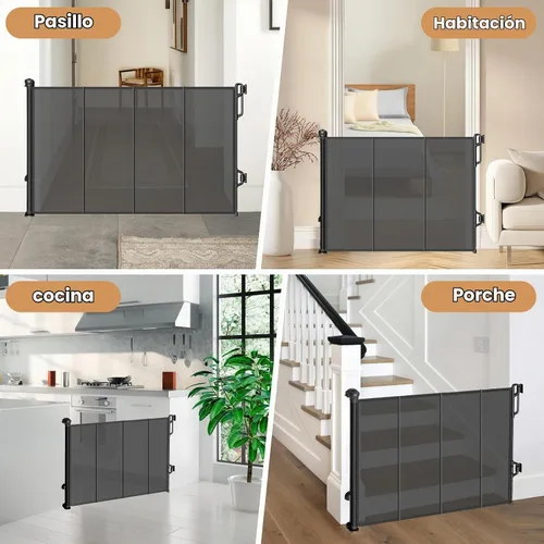 Vista 6 de Spaceany Puerta retráctil reforzada para bebés o puerta de malla para perros, fácil de usar para escaleras, puertas, pasillos, interiores