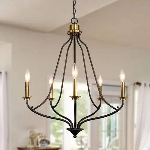 Vista 10 de Lámpara de araña retro de bronce de 5 luces, 25 pulgadas, estilo rústico antiguo, para isla de cocina, comedor y sala de estar (bronce retro)