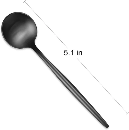 Vista 2 de 5.1 Pulgadas Cuchara de Té Satinada Negra SS18/10, Juego de 4 Mini Cucharas de Café de Acero Inoxidable, Cuchara de Té Pequeña, Cucharas Demitasse