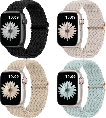 Vista 13 de DaQin Paquete de 4 correas elásticas trenzadas Solo Loop para Apple Watch para mujeres y hombres, de 1.575 pulgadas, 1.614 pulgadas, 1.654 pulgadas