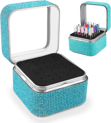 Vista 11 de Cellentool Caja de Rhinestone para Brocas de Uñas - Caja de Almacenamiento Portátil a Prueba de Polvo con 25 Agujeros, Organizador para Brocas
