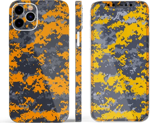 Vista 3 de DesignSkinz Kit de calcomanías de cuerpo completo compatible con iPhone 15 Plus, camuflaje digital naranja y gris