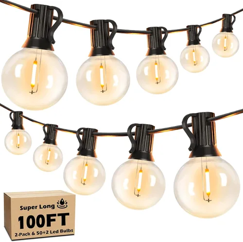 Vista 12 de Luces de Cadena LED para Exteriores de 50 Pies Impermeables, Brillantes 2700K, Luces de Cadena para Patio LED con 27 Bombillas Globo G40