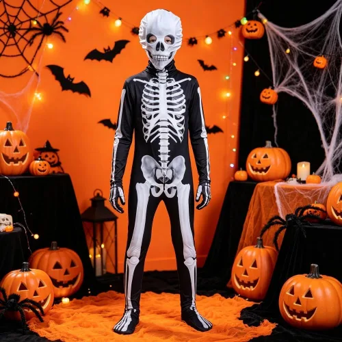 Vista 3 de Halloween Skeleton Hooded Zentai Suit Spandex Full Body Costume for Cosplay Party