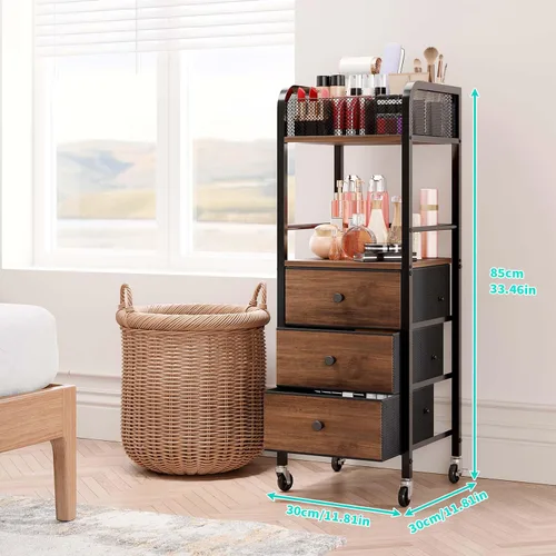 Vista 2 de HapiRm Organizador de Carrito de Maquillaje Rodante - Almacenamiento de Maquillaje y Cuidado de la Piel de Piso con 3 Cajones de Tela No Tejida