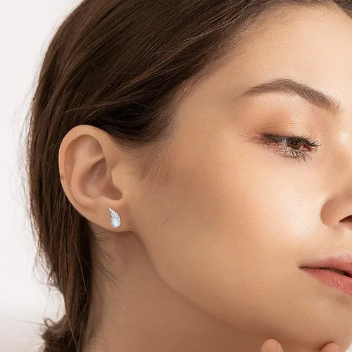 Vista 4 de Angel Jewelry - Aretes de plata de ley con ópalo y piedra lunar
