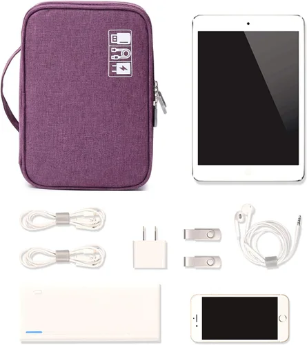 Vista 7 de MIRLEWAIY Organizador de artículos electrónicos de viaje, estuche suave, bolsa de transporte para accesorios electrónicos, de doble capa