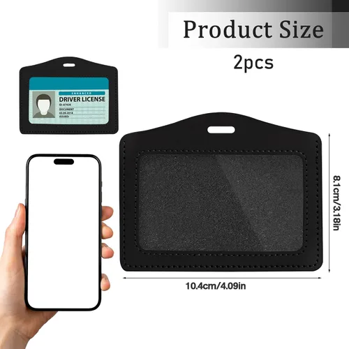 Vista 6 de Portatarjetas de identificación de cuero auténtico, 2 unidades, horizontal, transparente, de un solo lado, impermeable, para oficina, personal