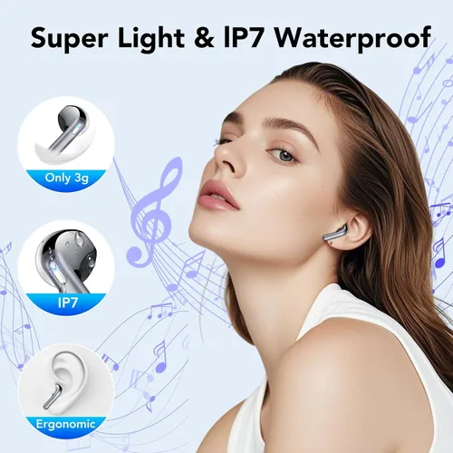 Vista 6 de Auriculares inalámbricos, auriculares Bluetooth 5.4, pantalla LED de 50 horas de reproducción, auriculares de graves profundos con 4 micrófonos ENC