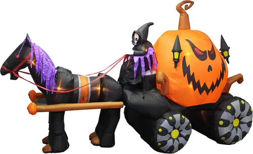 Vista 6 de Parca maneja carruaje de calabaza inflable largo de 11,5 pies