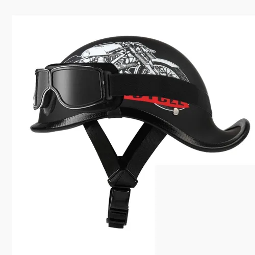 Vista 25 de Medio casco de motocicleta vintage, aprobado por el DOT, para adultos, casco convertible vintage para scooters, ciclomotores, cascos de motocicleta