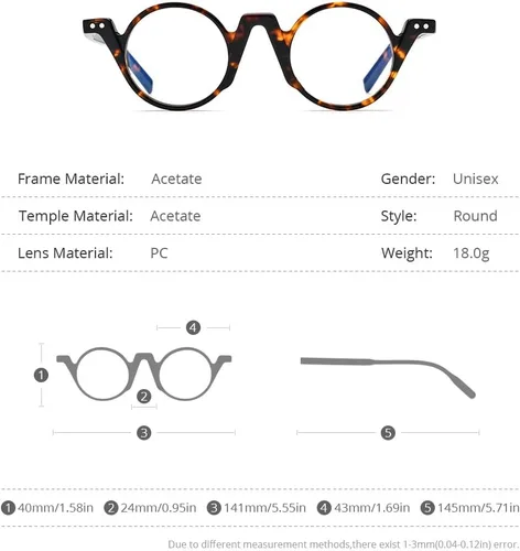 Vista 3 de HEPIDEM Marco de gafas de acetato para hombre, nuevo marco de gafas óptico retro redondo vintage, 9183 Negro