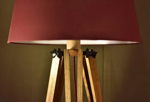 Vista 2 de Wood Floor Lamp, Interior Lamp, Industrial Lamp, Textile Shade Lamp