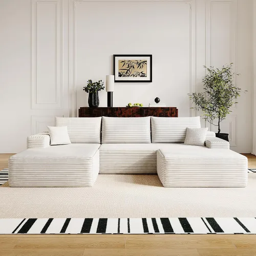 Vista 58 de Sofá modular moderno de 96 pulgadas para sala de estar, sofá modular tapizado sin hueso con bolsillos, cómodo sofá nube con diván en forma de L Negro