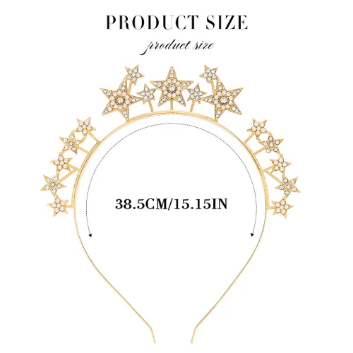 Vista 6 de Fashey Diadema de estrella plateada con halo de estrellas, accesorios para el cabello para mujer (dorado)