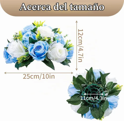 Vista 4 de Sziqiqi Flores de rosas artificiales de seda sintética para decoración de centros de mesa de boda, decoración del hogar, paquete de 2 unidades Azul