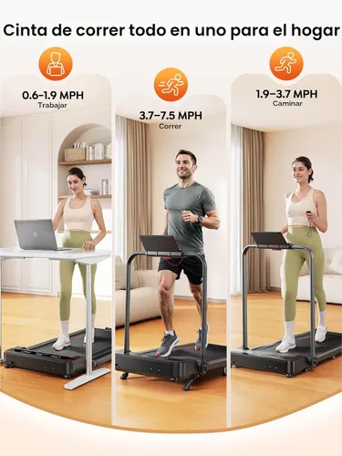 Vista 5 de Walking Pad Treadmill with 9% Incline & Dual LED Display, 4 in 1 Foldable Treadmill with Handle bar for Home/Office, 3.5HP Portable Under Desk
