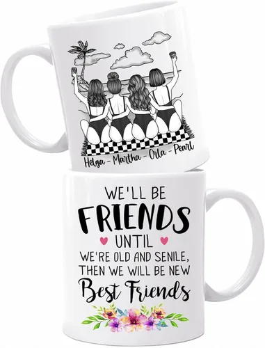 Vista 16 de Taza personalizada para mejor amiga para mujer, con texto en inglés "Best Friends We'll Be Friends Until We're Old Taza para mejor amiga, mejor