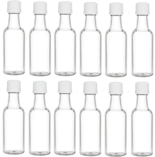 Vista 3 de Nakpunar 12 botellas de licor de plástico transparente de 1.7 fl oz con tapas negras, fabricadas en Estados Unidos Negro