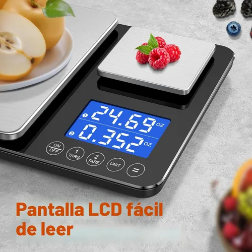 Vista 5 de KUAIVO Báscula de cocina de doble plataforma de 0.001 oz/33 libras, peso digital, gramos y onzas, báscula de cocina de dos precisiones para pan