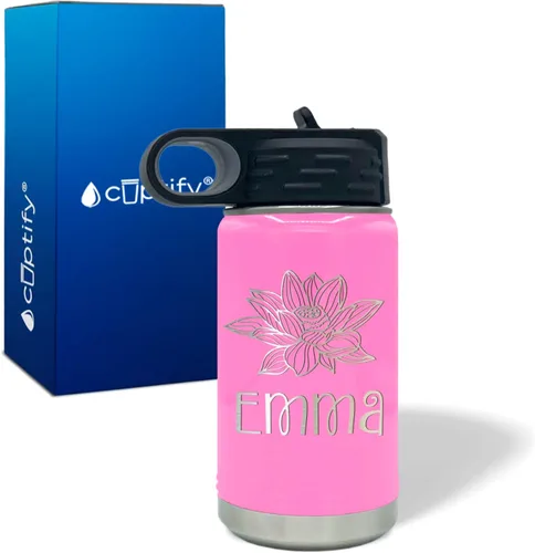 Vista 86 de Cuptify Botella de agua para niños personalizada con nombre en botella de agua aislada con anillo brillante verde de 12 onzas Verde brillante