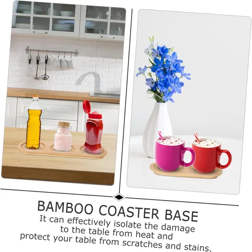 Vista 2 de TIDTALEO Portavasos de bambú para condimentos, bandejas de madera, bandejas para mesa de café Comida, bandeja de madera, bandeja de madera, base