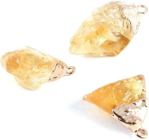Vista 5 de LHJ 3 colgantes de piedra citrina natural, colgantes irregulares de cristal curativo amarillo para hacer joyas, collares, pulseras y meditación