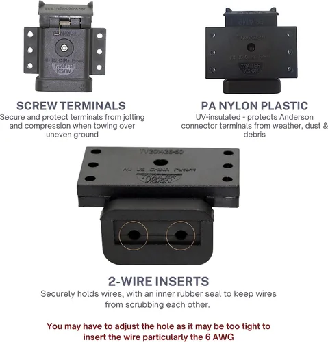 Vista 3 de Trailer Vision Cajas de Batería de 50A Conector Rápido Cubierta Protectora de Montaje Compatible con Calibre 6-12 AWG Ensamblaje de Enchufe Anderson
