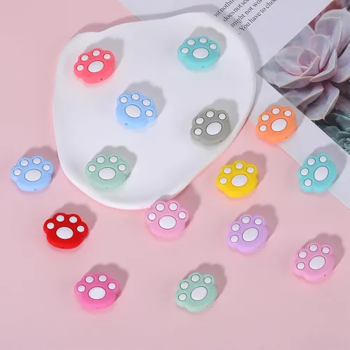 Vista 3 de 22 cuentas de silicona de animales y cuentas focales para bolígrafos, manualidades, bolígrafo con cuentas, correas para teléfono (huellas de patas)
