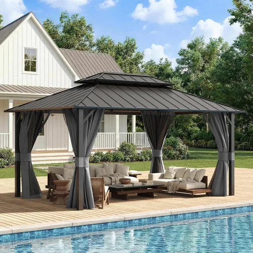 Vista 14 de UDPATIO Gazebo de techo rígido de 10 x 10 pies, para exteriores, resistente Gris