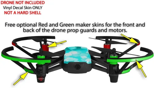 Vista 3 de Paquete de 2 calcomanías para DJI Ryze Tello Drone Bokeh Squared Neon Teal Drone no incluido