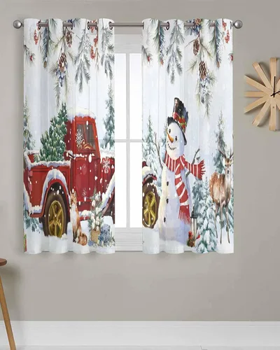 Vista 3 de Cortinas traslúcidas azul muñeco de nieve de 39 pulgadas de largo, juego de 2 paneles de cortinas para cocina, dormitorio, sala de estar, puerta