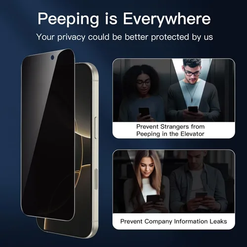 Vista 164 de NEW'C Paquete de 3 protectores de pantalla de privacidad para iPhone Air/iPhone 17 Air (6.5 pulgadas), película de vidrio templado antiespía