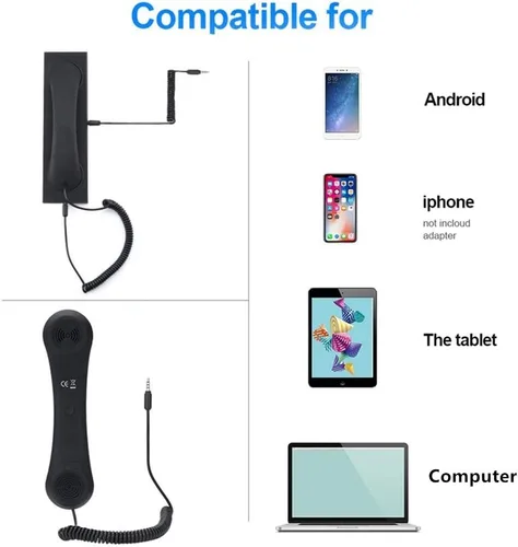 Vista 2 de Auricular retro, auricular para celular, auricular de teléfono retro receptores antirradiación de 3.5 mm para iPhone iPad, teléfonos móviles