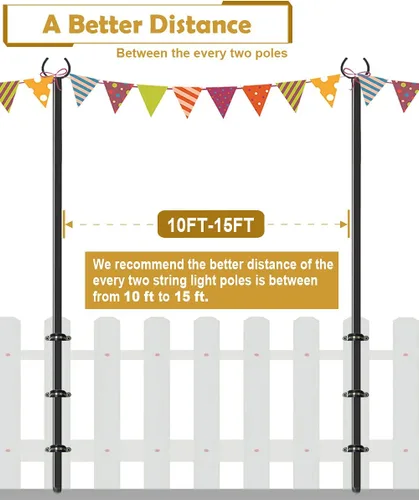 Vista 4 de Soporte de poste de luz para exteriores de 10 pies para valla de terraza o barandilla de patio, poste de luz ajustable para colgar al aire libre
