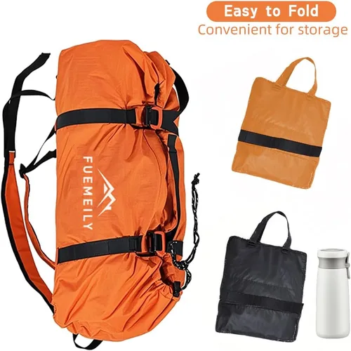 Vista 6 de Bolsa de cuerda de escalada en roca, mochila de almacenamiento de cuerda plegable de gran capacidad con hoja de tierra, correas ajustables