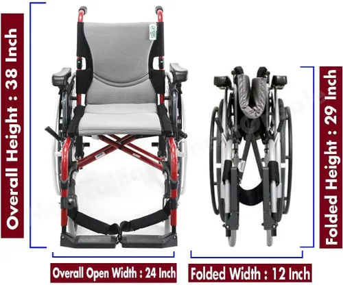 Vista 9 de Karman Healthcare S-305 Silla de ruedas ergonómica ultraligera de 29 libras con reposapiés extraíble y ruedas de liberación rápida, color rojo