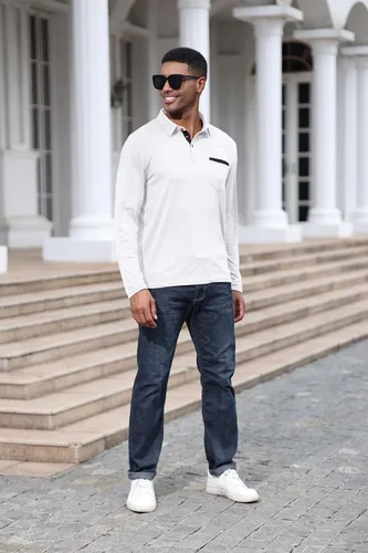 Vista 6 de Polo de algodón clásico de manga larga con botones térmicos y bolsillo para hombre