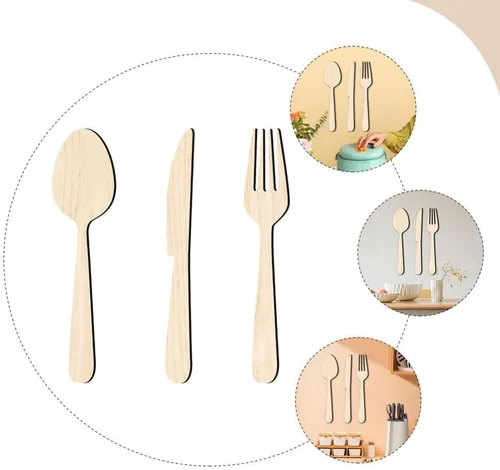 Vista 3 de ABOOFAN Decoración rústica de madera para colgar en la pared de la cocina, tenedor, cuchara, cuchillo para el hogar