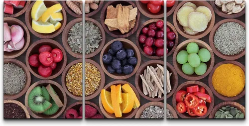 Vista 51 de wall26 Lienzo enmarcado para pared, juego de arte de hierbas, verduras y condimentos en madera, alimentos, fotografía cultural, realismo, paisaje
