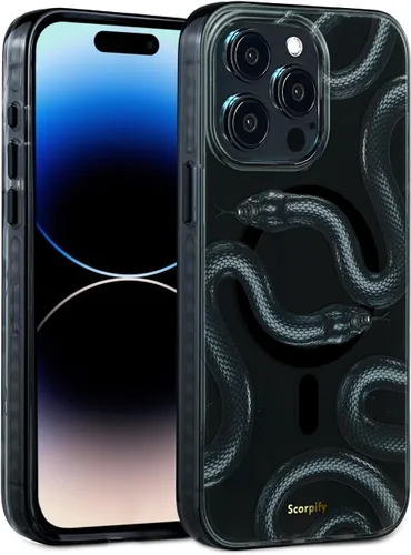 Vista 26 de SCORPIFY Funda para iPhone 15 Pro Max [Compatible con MagSafe] con Diseño de Estampado de Leopardo Guepardo Negro Mate, Linda Funda Magnética