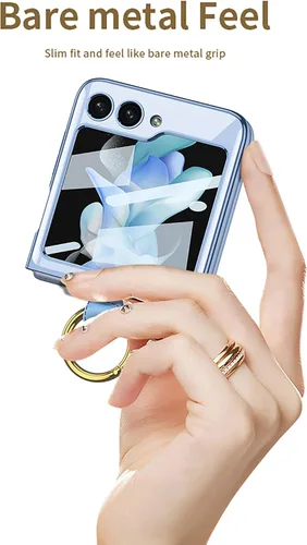 Vista 4 de SHIEID Z Flip 5 - Funda con soporte de anillo, borde galvanizado para Galaxy Z Flip 5, funda protectora delgada con protector de pantalla integrado