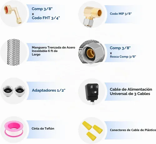 Vista 2 de Kit de instalación universal para lavavajillas: manguera de entrada de acero inoxidable de 6 pies + manguera de drenaje de 6 pies con cable