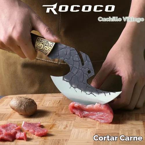 Vista 2 de ROCOCO Cuchillo de cuchillo vikingo para cumpleaños, diseño de hacha