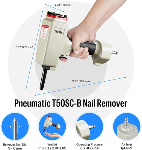 Vista 7 de meite T50SC-B Extractor de clavos neumático/removedor de uñas Clavadora neumática resistente de grado profesional