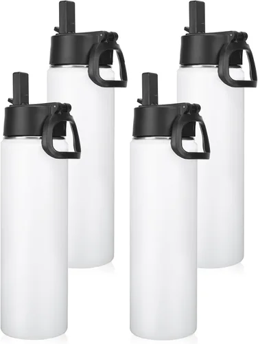 Vista 31 de Neihepal Botellas de agua aisladas de 22 onzas con tapa con popote a prueba de fugas, botella de agua de acero inoxidable de doble pared de boca