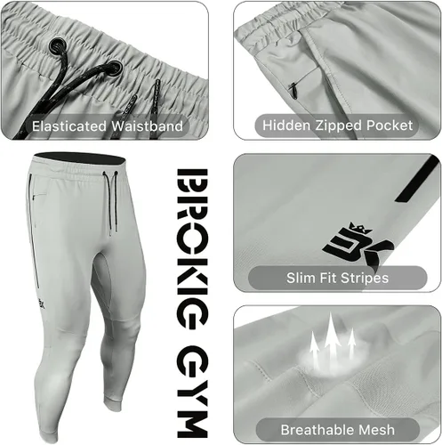 Vista 9 de BROKIG Pantalones deportivos ligeros para hombre, elásticos, de secado rápido, con bolsillos con cremallera