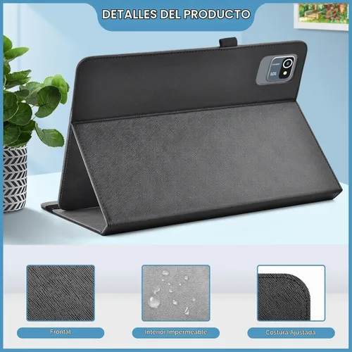 Vista 7 de DETUOSI Funda universal para tableta Android de 10.1 pulgadas, cubierta protectora de cuero, visión de 2 ángulos, con 3 ranuras para tarjetas, funda