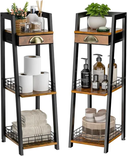 Vista 10 de keomaisyto Estantes de baño de 3 niveles con cajón de lona, estante de almacenamiento de baño, estante de almacenamiento pequeño, estante